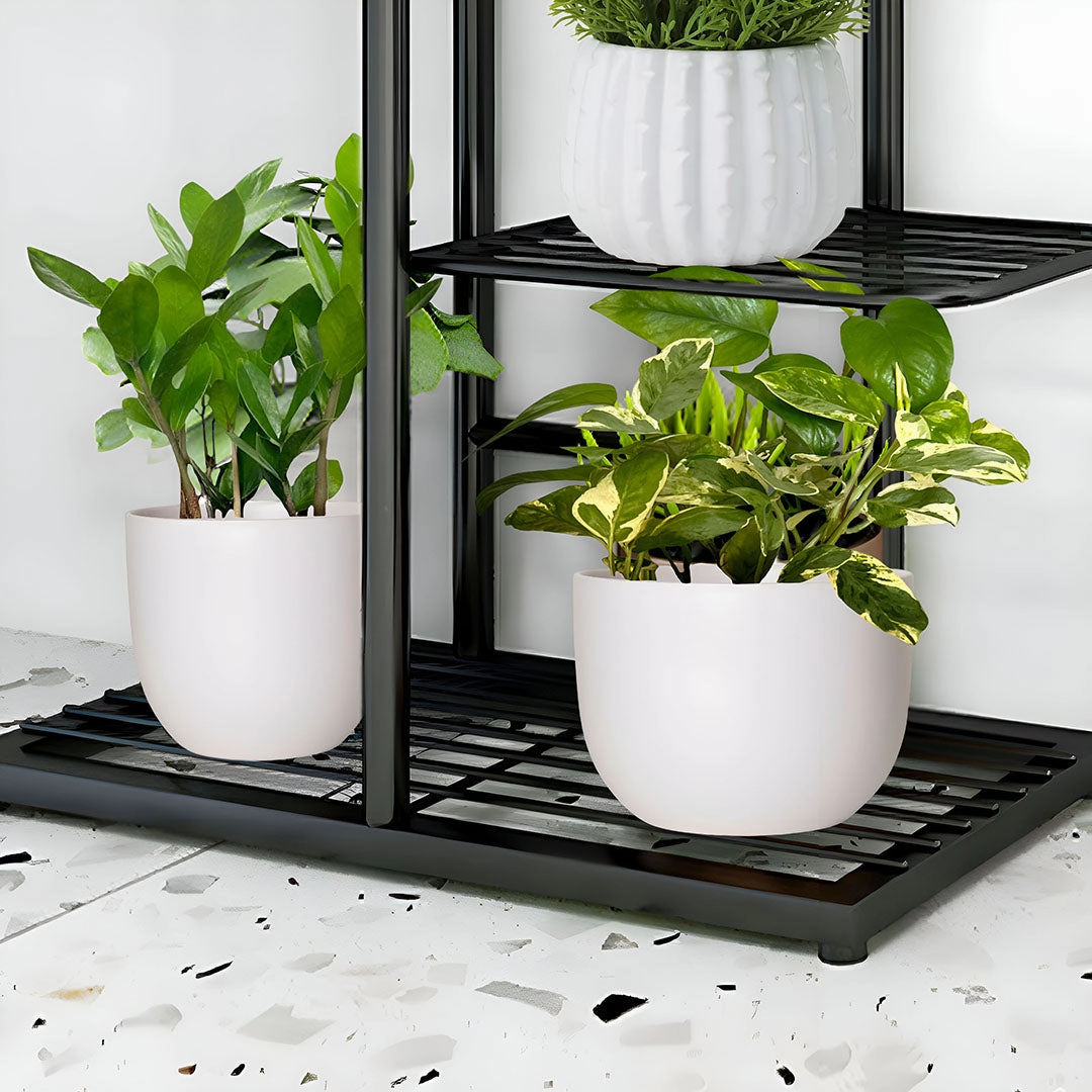 SOGA 7 Tier 8 Pots Black Metal Plant Stand Flowerpot Display Shelf Rack Indoor Home Office Decor FPOTH05