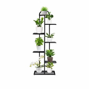 SOGA 7 Tier 8 Pots Black Metal Plant Stand Flowerpot Display Shelf Rack Indoor Home Office Decor FPOTH05 cactus succulent plant  