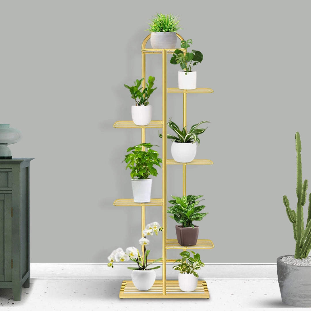 SOGA 7 Tier 8 Pots Gold Metal Plant Stand Flowerpot Display Shelf Rack Indoor Home Office Decor FPOTH15