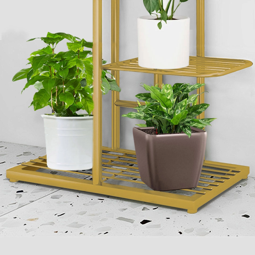 SOGA 7 Tier 8 Pots Gold Metal Plant Stand Flowerpot Display Shelf Rack Indoor Home Office Decor FPOTH15