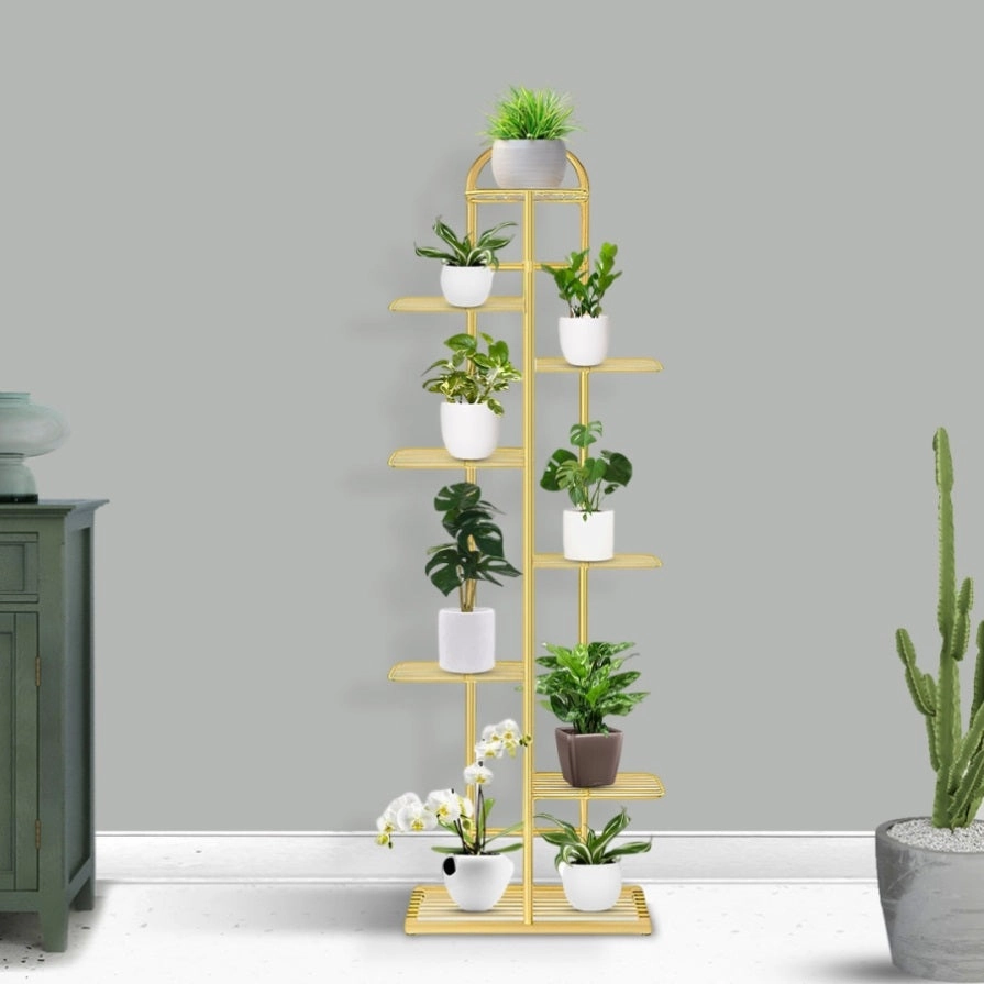 SOGA 8 Tier 9 Pots Gold Metal Plant Stand Flowerpot Display Shelf Rack Indoor Home Office Decor FPOTH16
