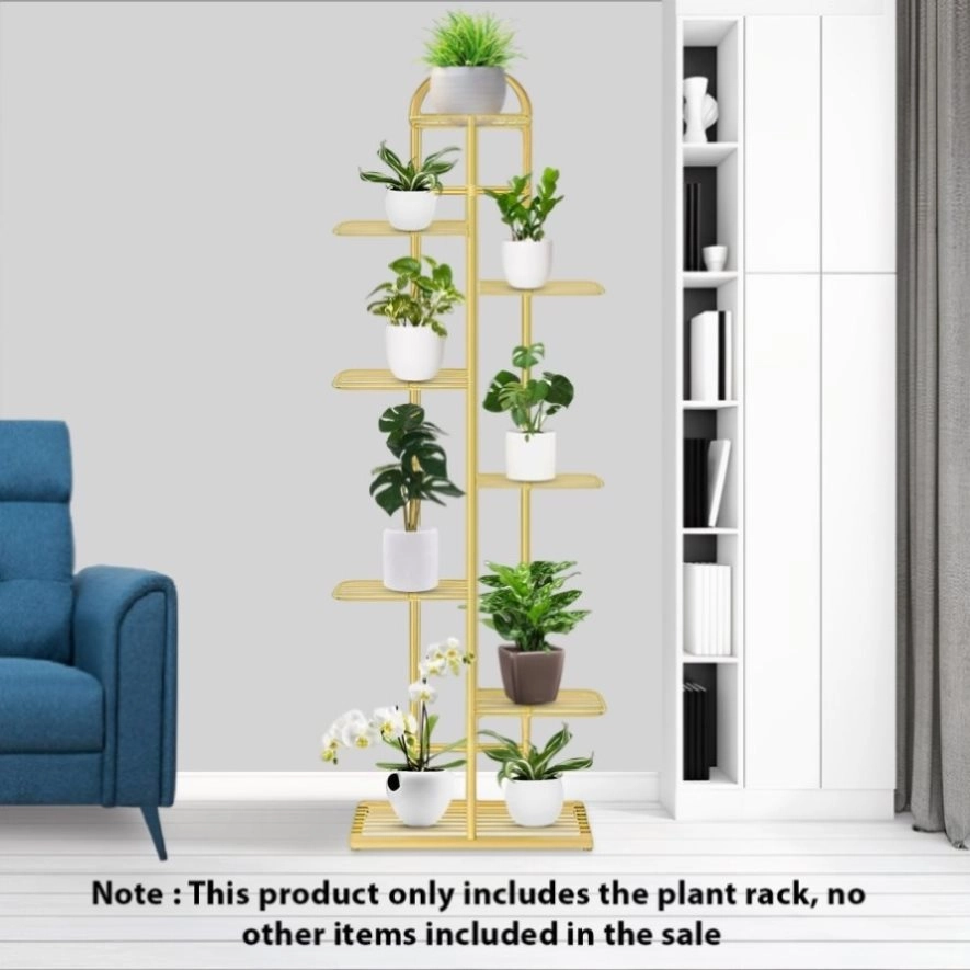 SOGA 8 Tier 9 Pots Gold Metal Plant Stand Flowerpot Display Shelf Rack Indoor Home Office Decor FPOTH16