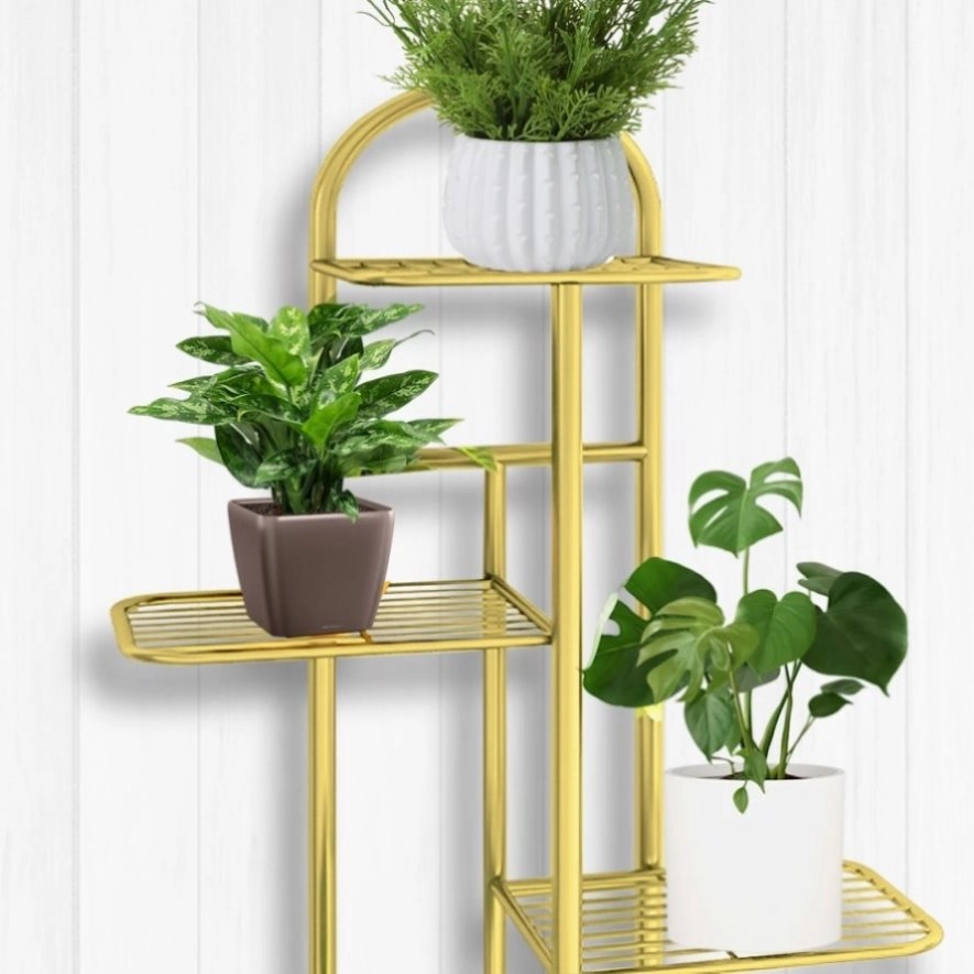 SOGA 8 Tier 9 Pots Gold Metal Plant Stand Flowerpot Display Shelf Rack Indoor Home Office Decor FPOTH16