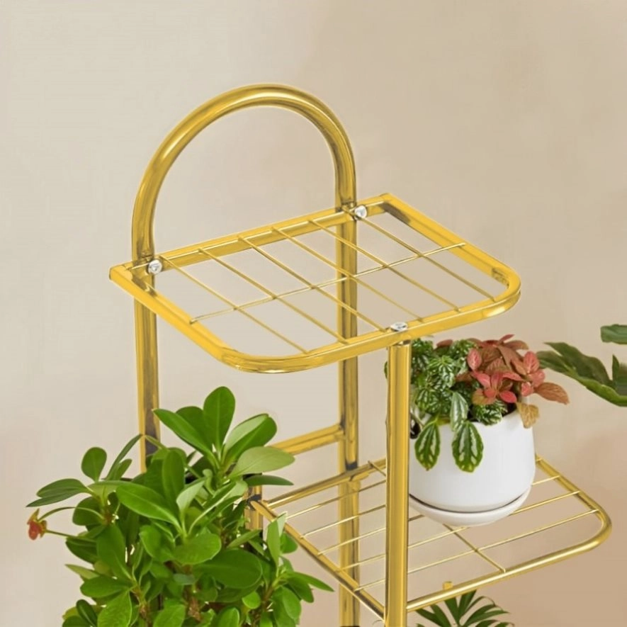 SOGA 8 Tier 9 Pots Gold Metal Plant Stand Flowerpot Display Shelf Rack Indoor Home Office Decor FPOTH16