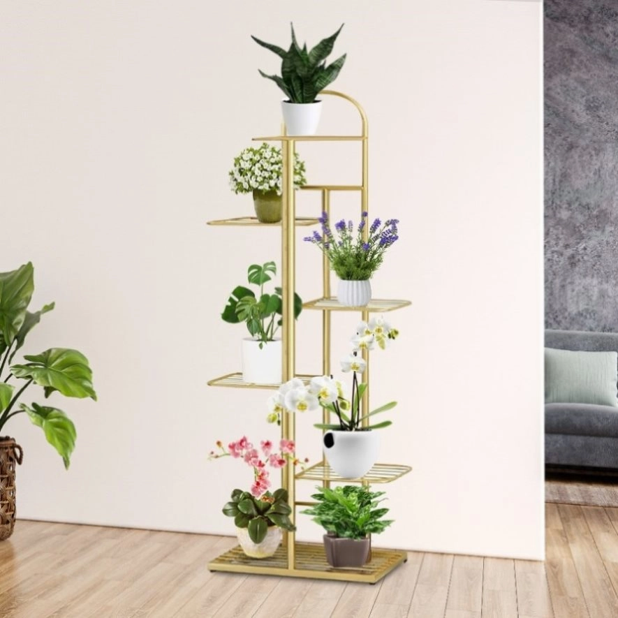 SOGA 8 Tier 9 Pots Gold Metal Plant Stand Flowerpot Display Shelf Rack Indoor Home Office Decor FPOTH16