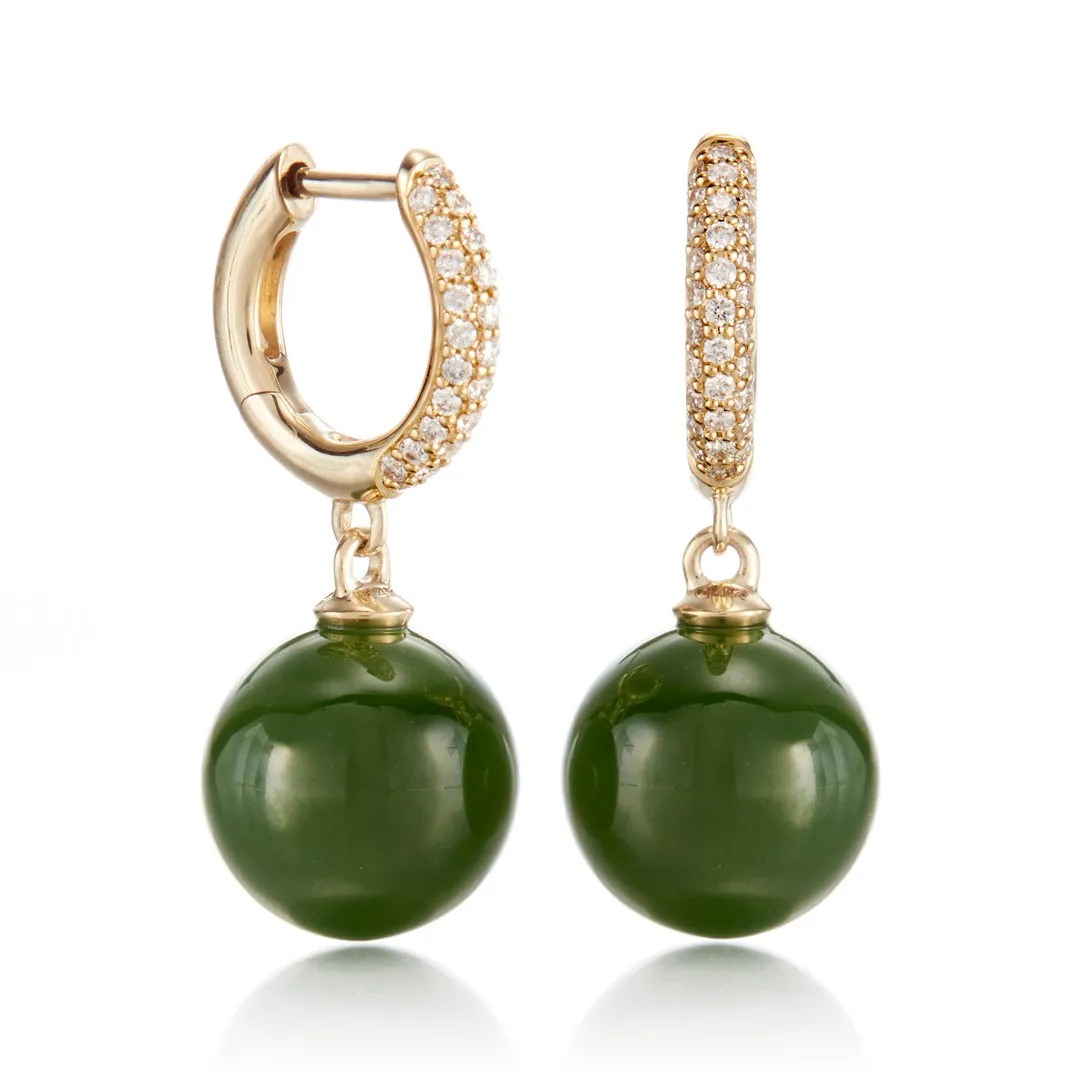 Soho Earrings in Green Jade & Diamonds