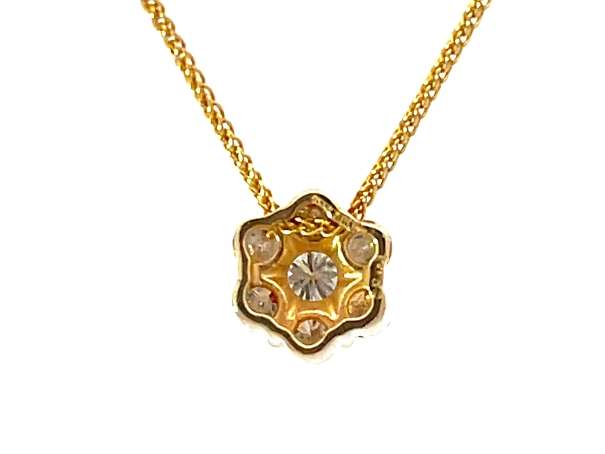 Solid 14k Yellow Gold Diamond Flower Pendant