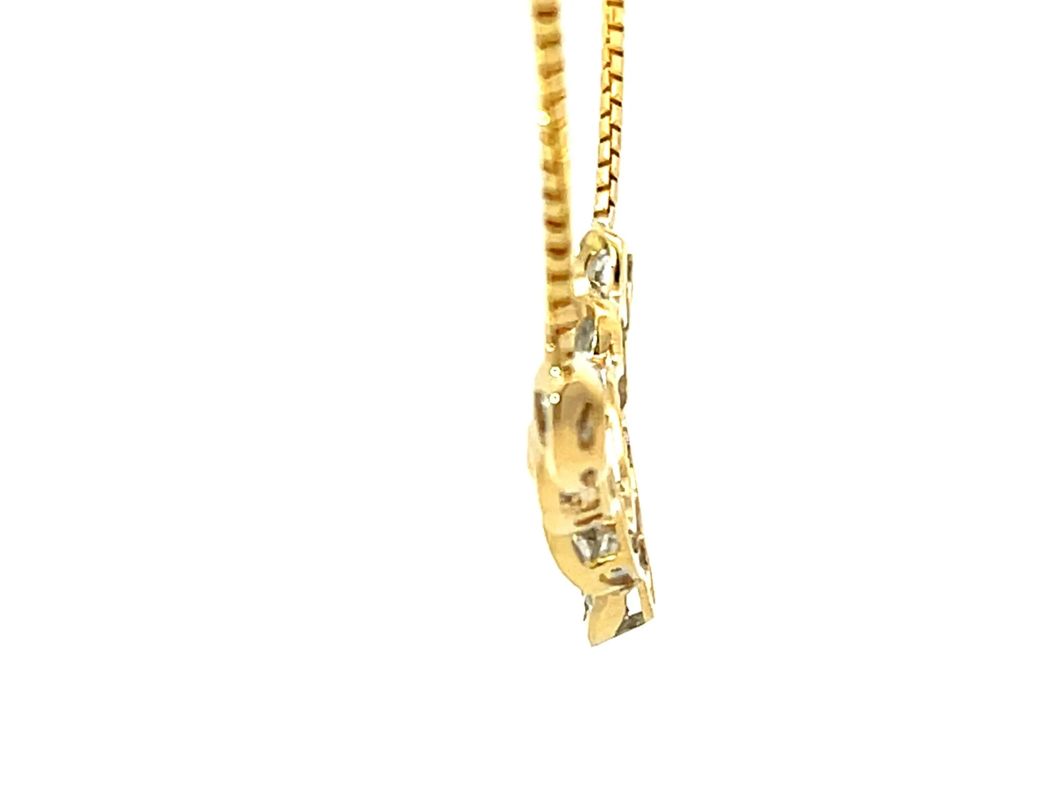 Solid 18k Yellow Gold Baguette Diamond Swirl Pendant Necklace