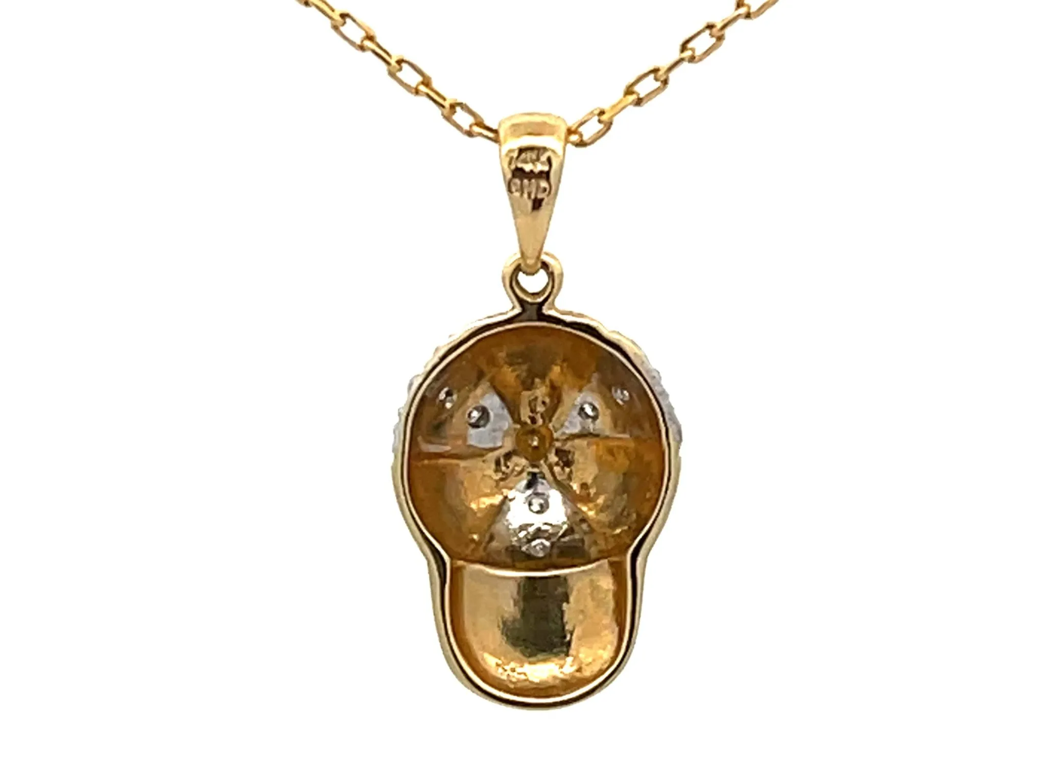 Solid Gold Baseball Hat Diamond Pendant Necklace