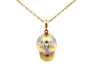 Solid Gold Baseball Hat Diamond Pendant Necklace