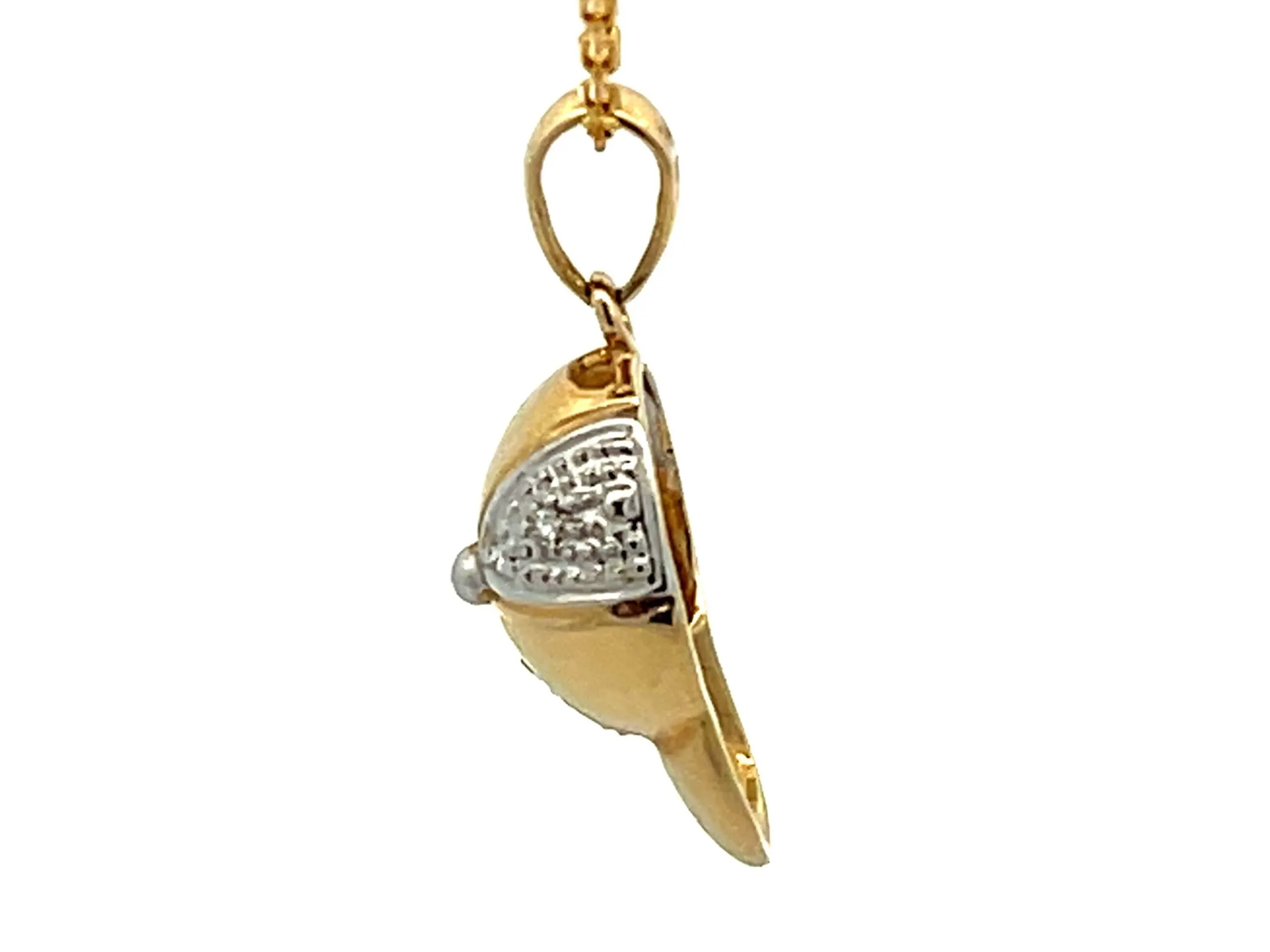 Solid Gold Baseball Hat Diamond Pendant Necklace