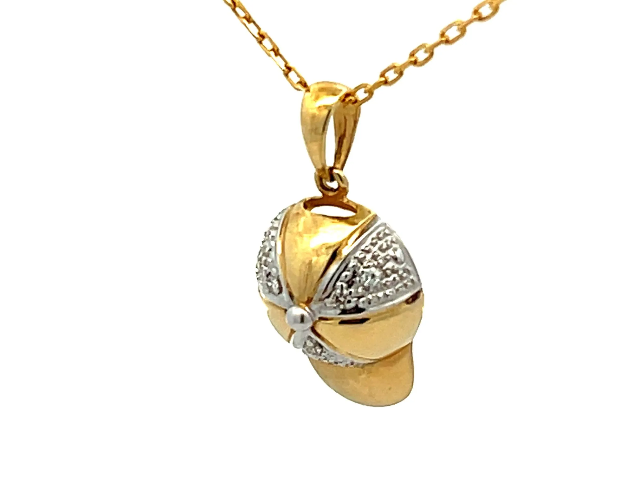Solid Gold Baseball Hat Diamond Pendant Necklace