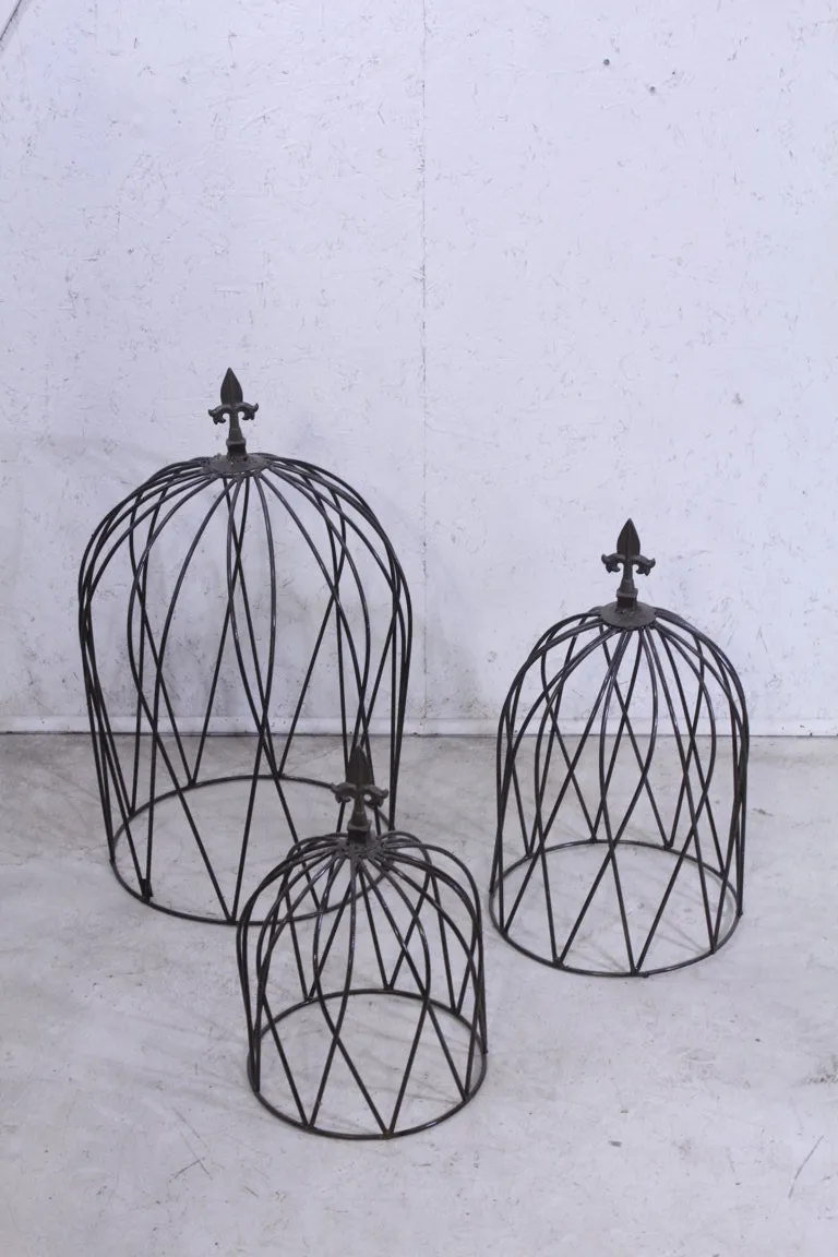 Solid Steel Topiaries with Finial Flat Bottom Set of 3