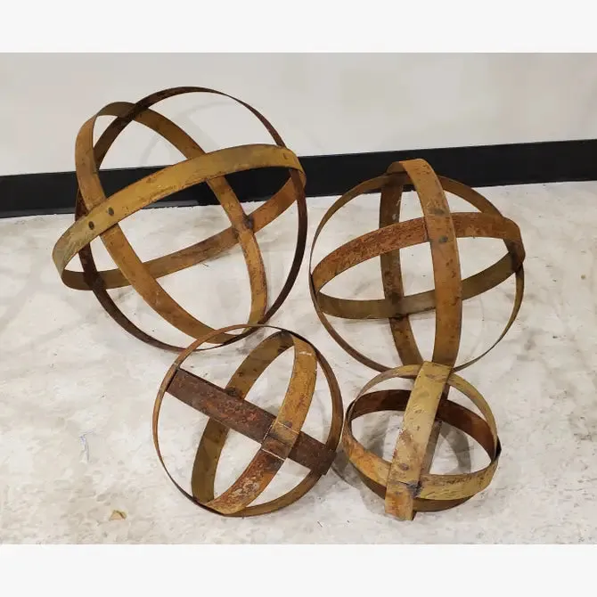 Solid Strap Steel Iron Spheres Set of 4 dried flower branch  