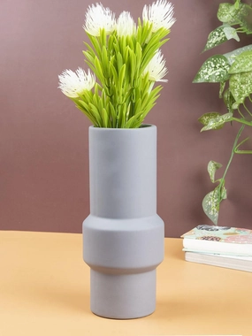 Solid Vase, Grey, Ceramic dried green plant  