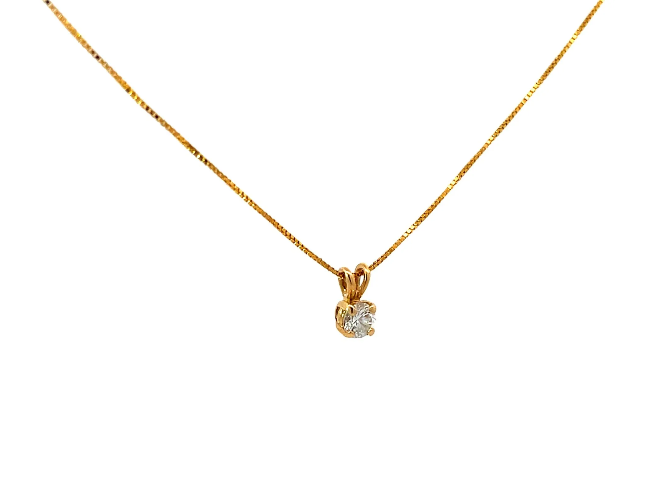 Solitaire Diamond Pendant Necklace 14k Yellow Gold