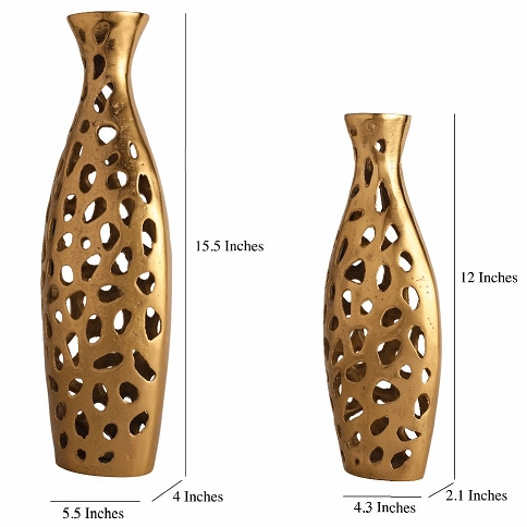 Sophia Floral Vase set of 2 In Raw Gold Finish
