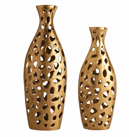 Sophia Floral Vase set of 2 In Raw Gold Finish