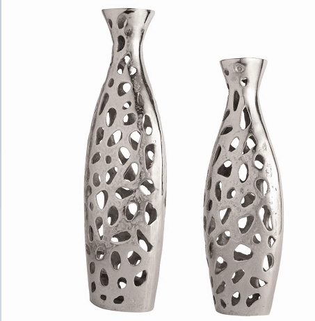 Sophia Floral Vase set of 2 In Raw Silver Finish