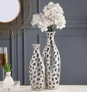 Sophia Floral Vase set of 2 In Raw Silver Finish outdoor greenery  