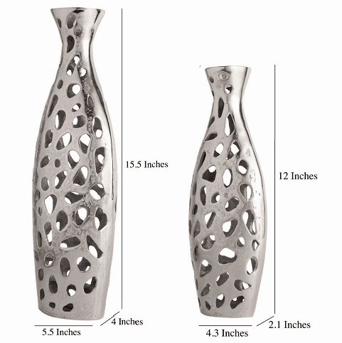 Sophia Floral Vase set of 2 In Raw Silver Finish
