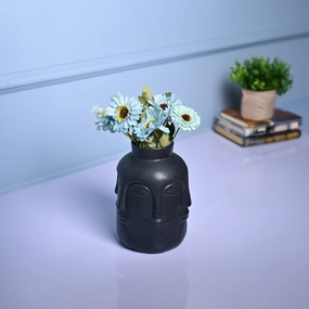 Sophisticated Black Ceramic Vase dried green plant  