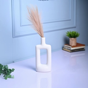 Sophisticated White Ceramic Vase dried green plant  