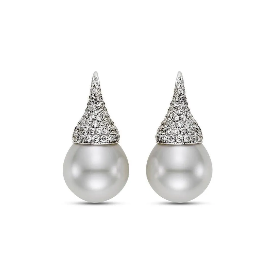 South Sea Pearl & Pav Diamond Kiss Earrings
