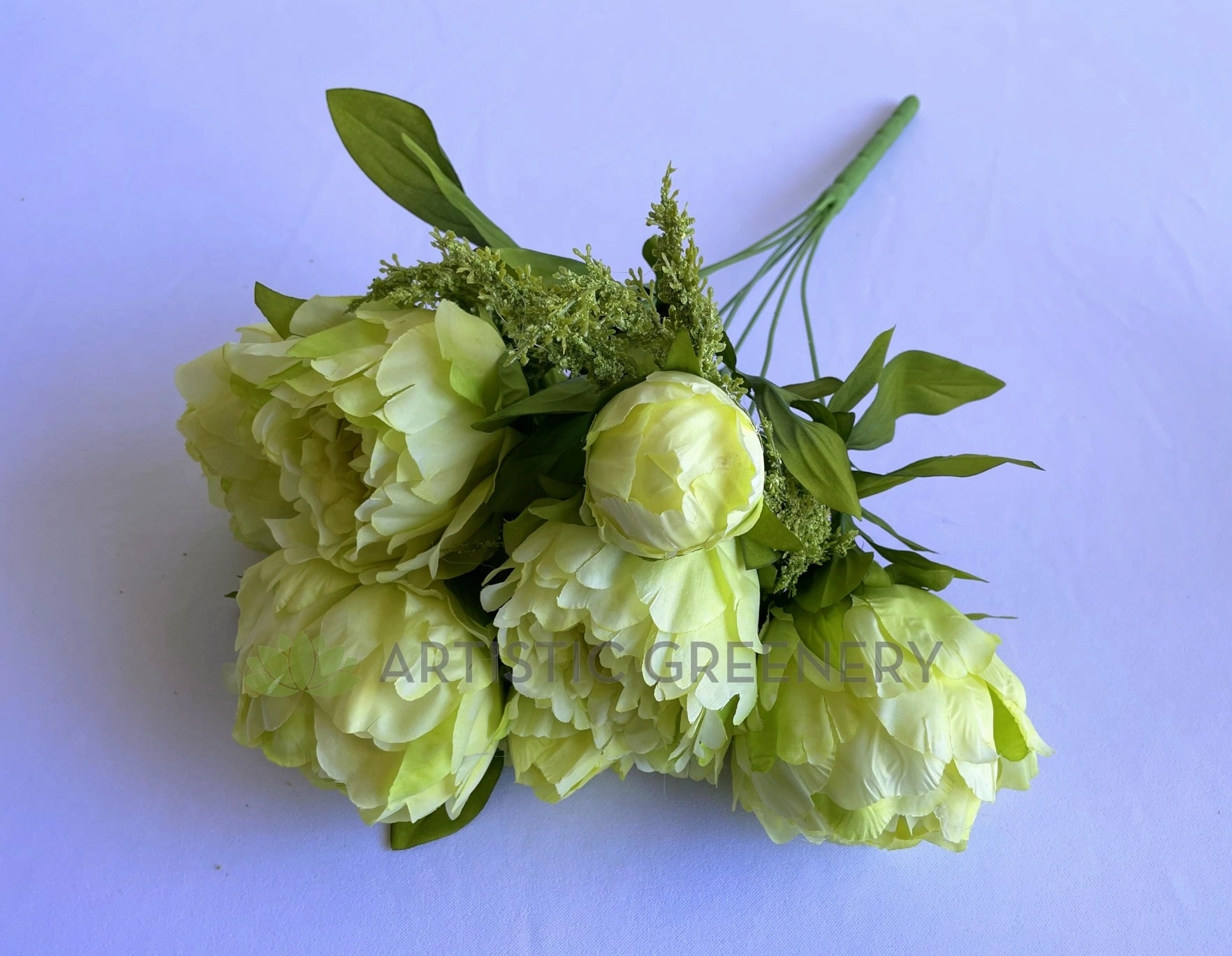 SP0013LGRE Peony Ranunculus Bunch 45cm Light Green