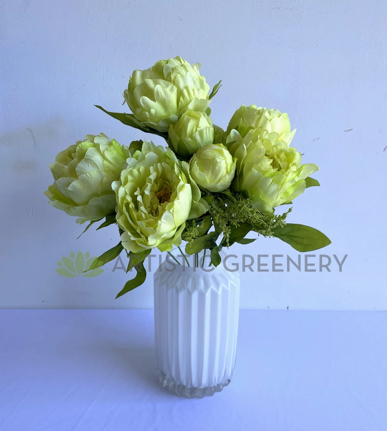 SP0013LGRE Peony Ranunculus Bunch 45cm Light Green
