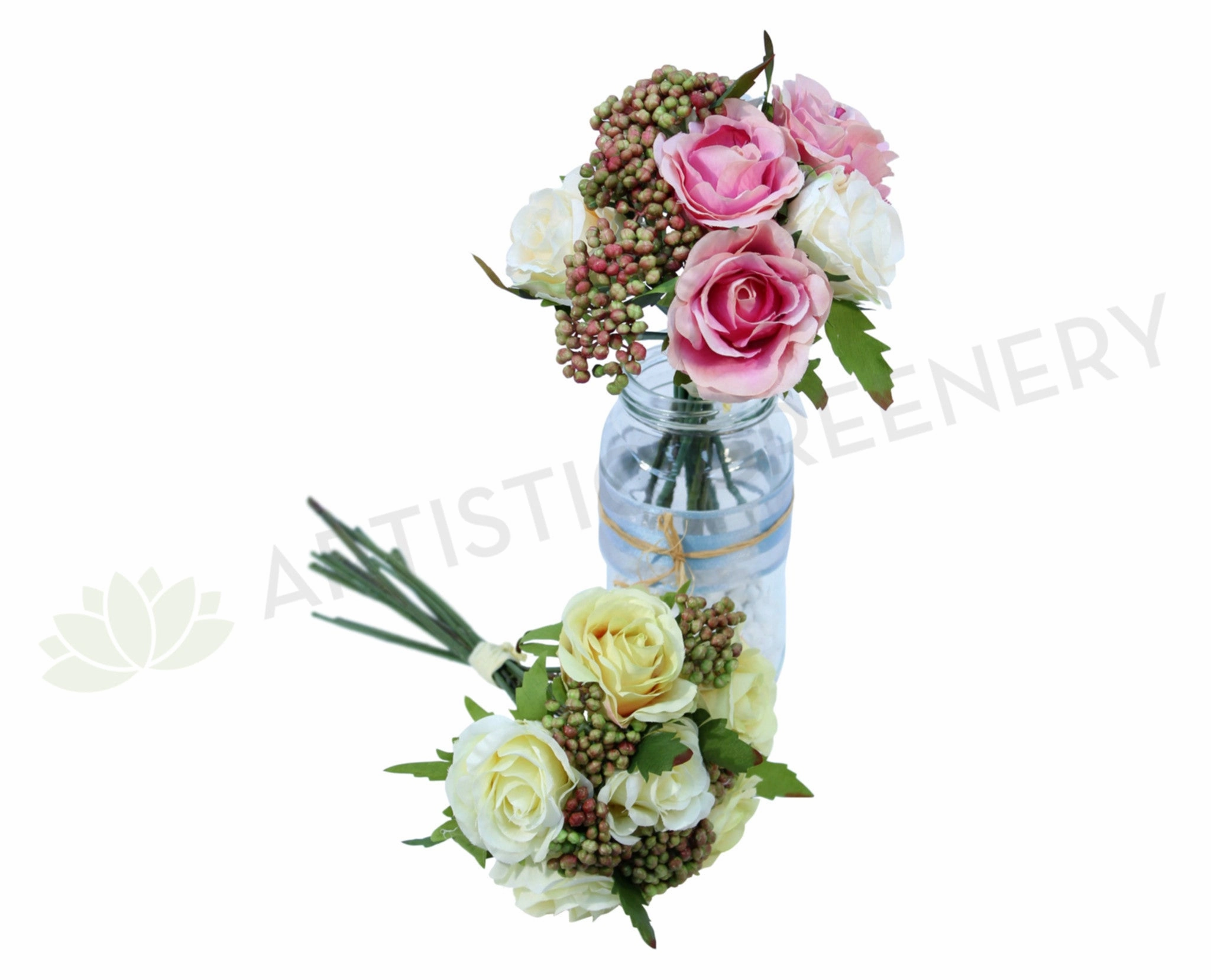 SP0067(e) Rustic Rose Bunch with Berries 21cm indoor houseplants  