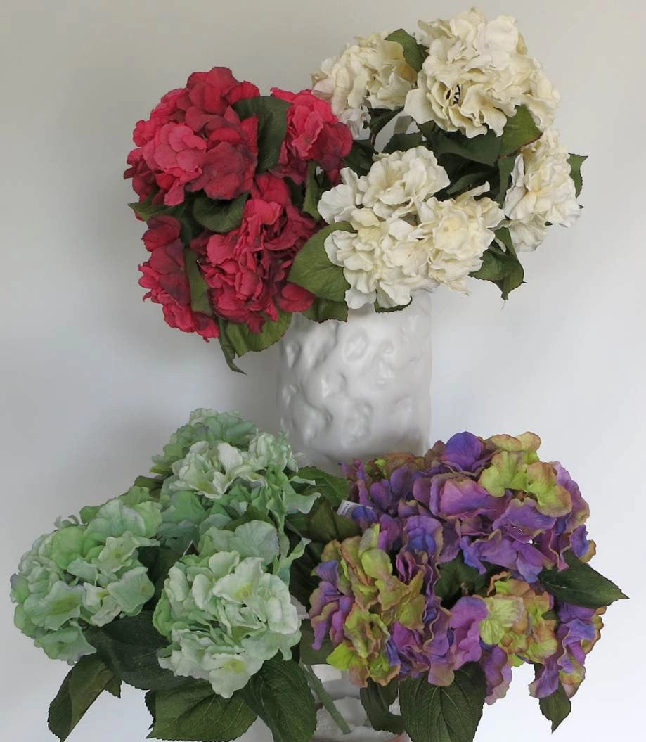 SP0073 Hydrangea Bunch 40cm Cream / Purple / Green / Red / Pink