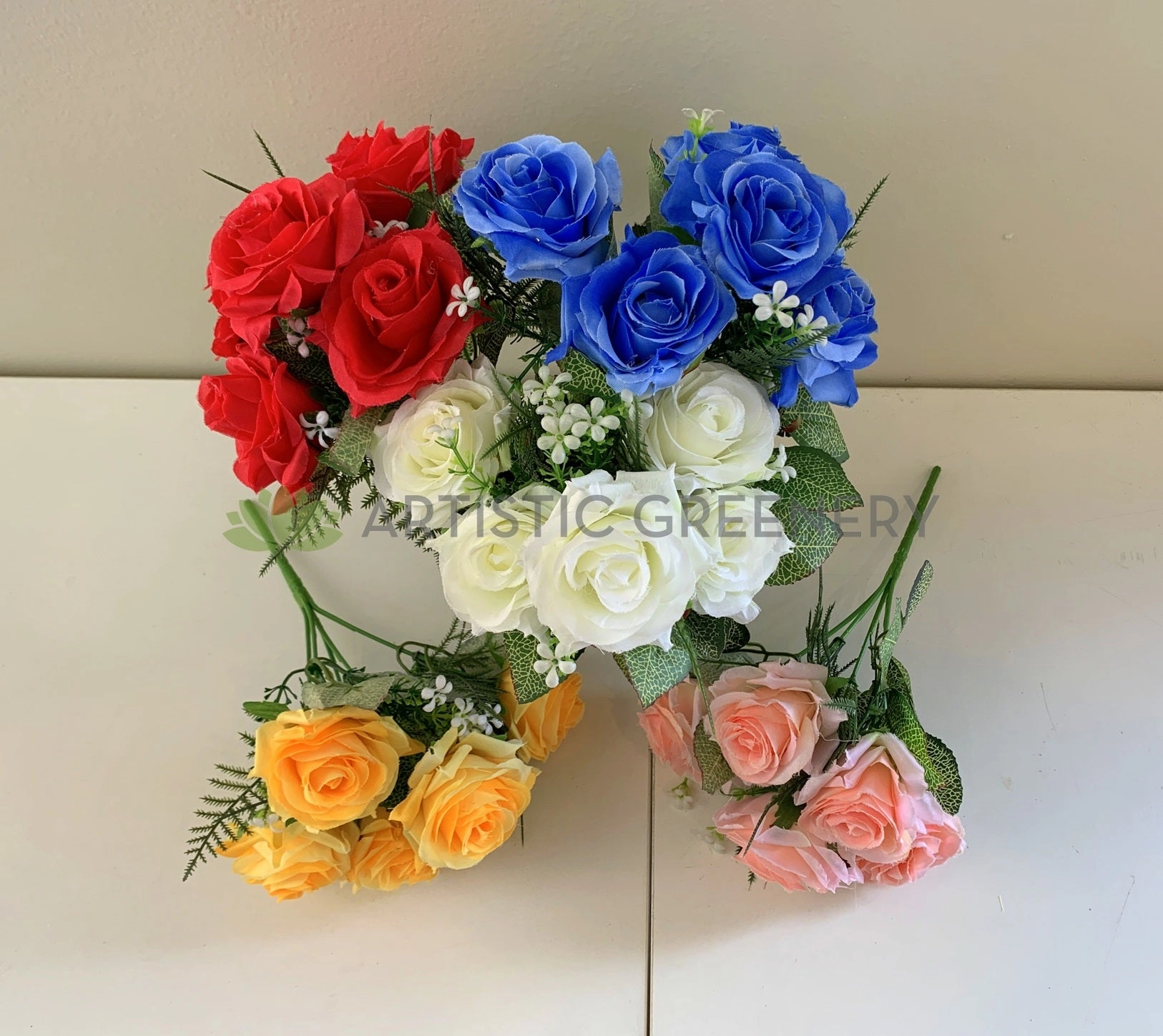 SP0104 Rose Bunch 5 Flowers 25cm 5 Colours