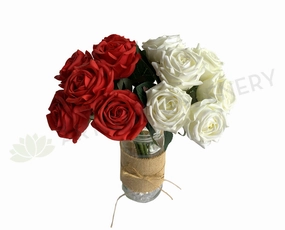 SP0107NEW Real Touch Latex Rose Bunch 28cm White / Red indoor houseplants  