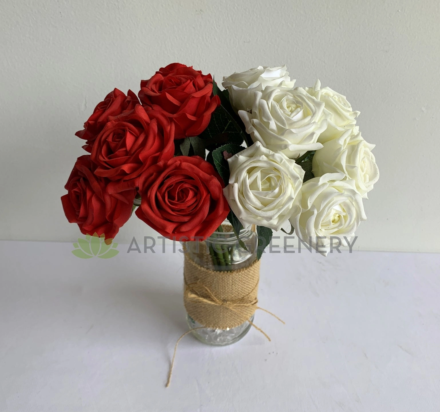 SP0107NEW Real Touch Latex Rose Bunch 28cm White / Red