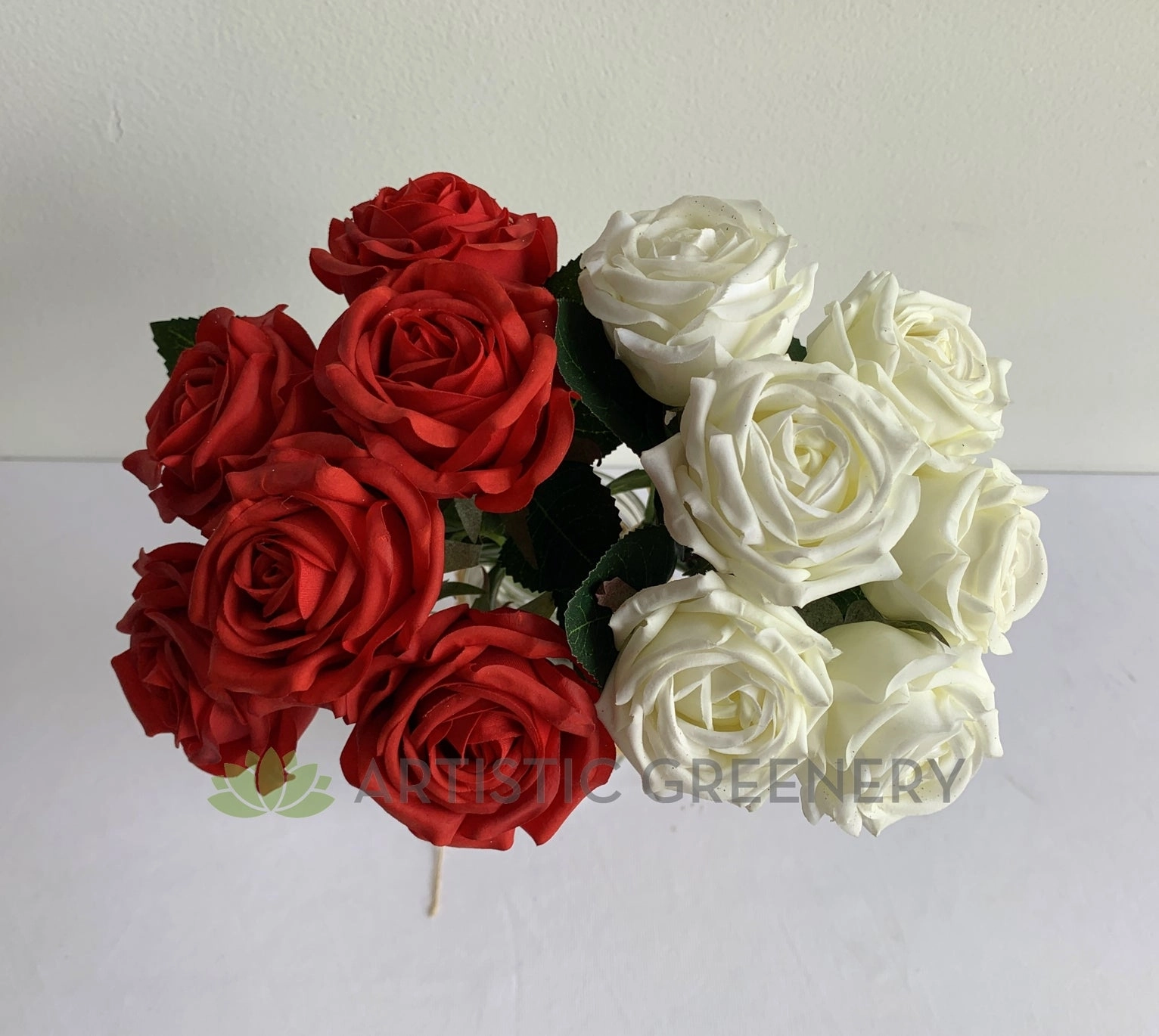 SP0107NEW Real Touch Latex Rose Bunch 28cm White / Red