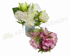 SP0163 Peony & Hydrangea (Mixed) Bunch 26cm 2 Colours White / Pink outdoor greenery  