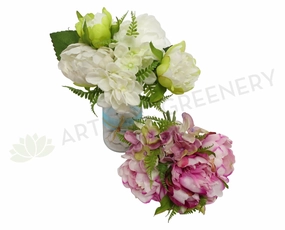 SP0163 Peony & Hydrangea (Mixed) Bunch 26cm 2 Colours White / Pink indoor houseplants  