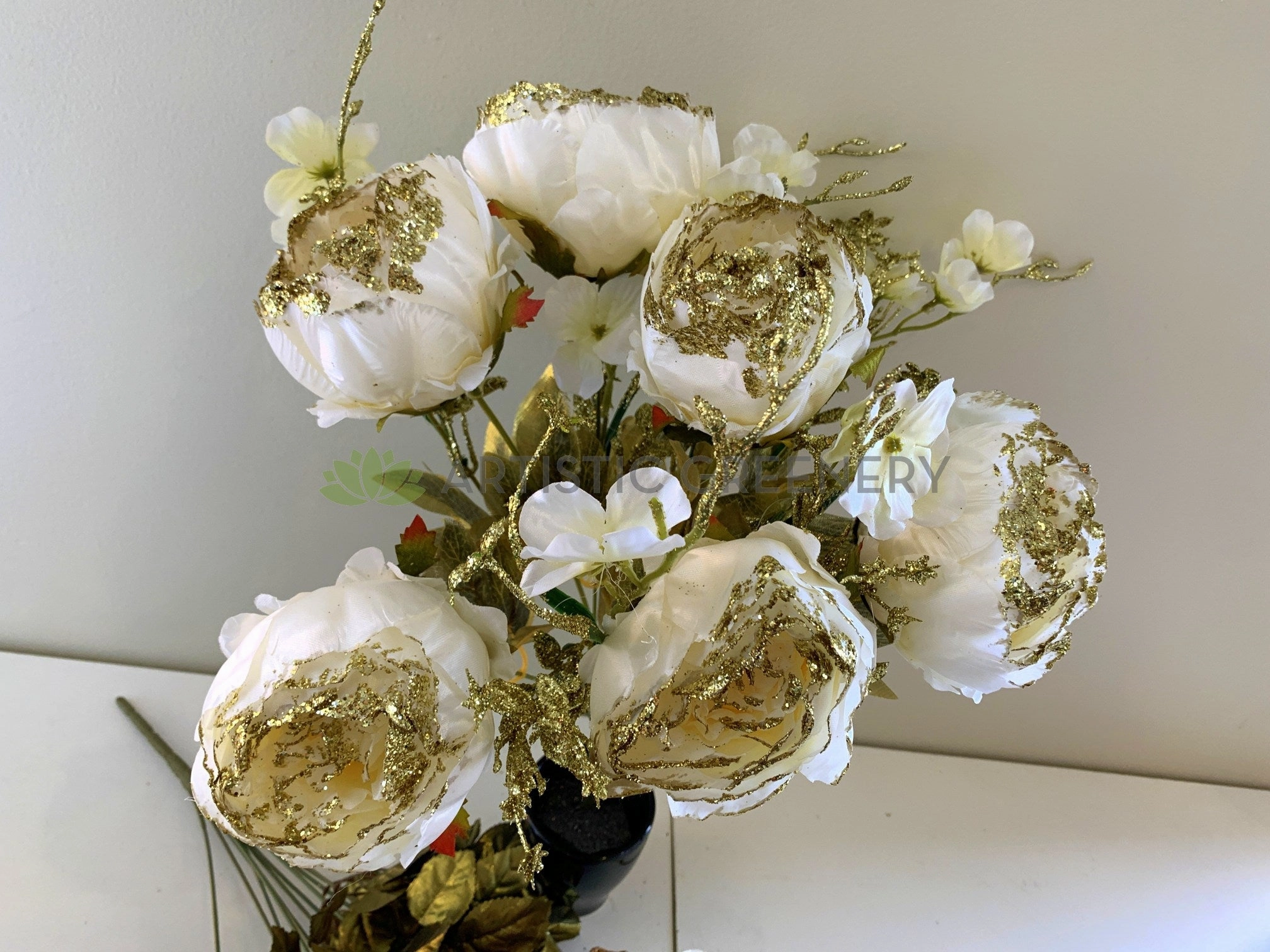 SP0193 & SP0356 Peony & Rose Bunch with Glitter Fillers 49cm 2 Styles