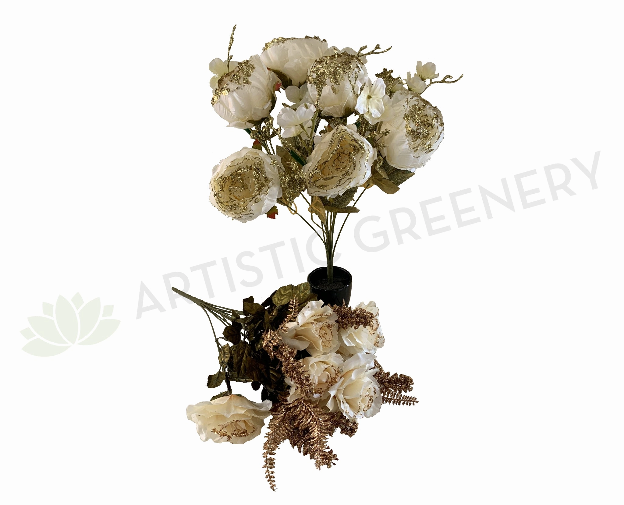 SP0193 & SP0356 Peony & Rose Bunch with Glitter Fillers 49cm 2 Styles indoor houseplants  