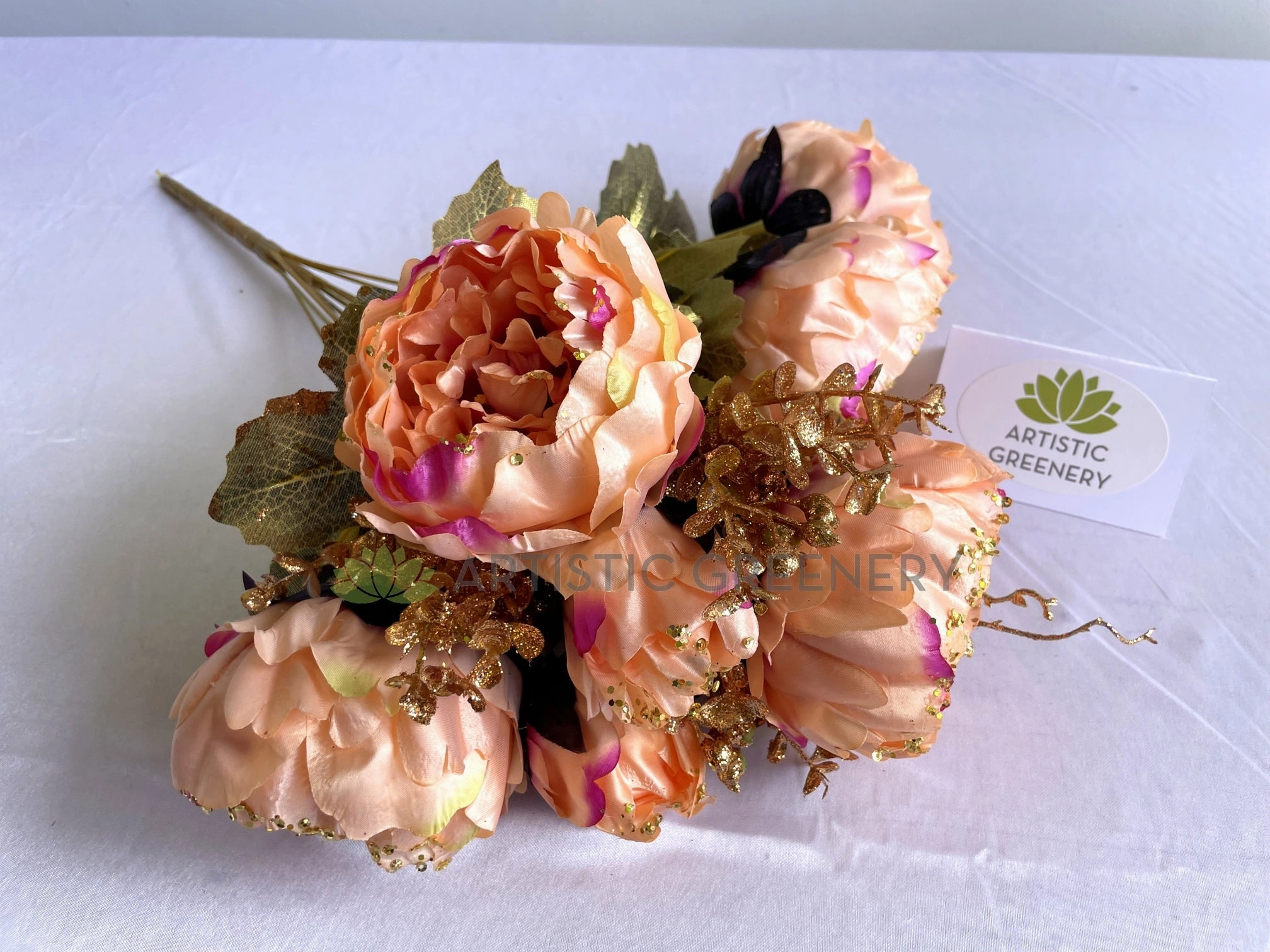 SP0193 Peony Bunch with Gold Trims 49cm Pink
