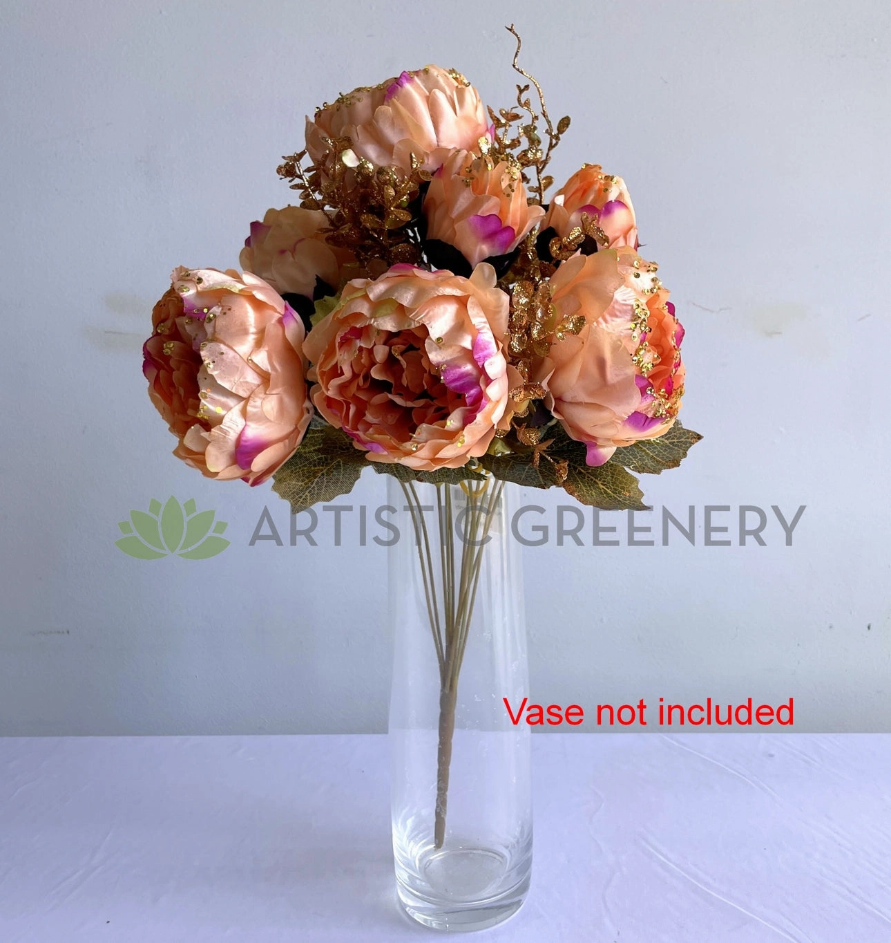 SP0193 Peony Bunch with Gold Trims 49cm Pink