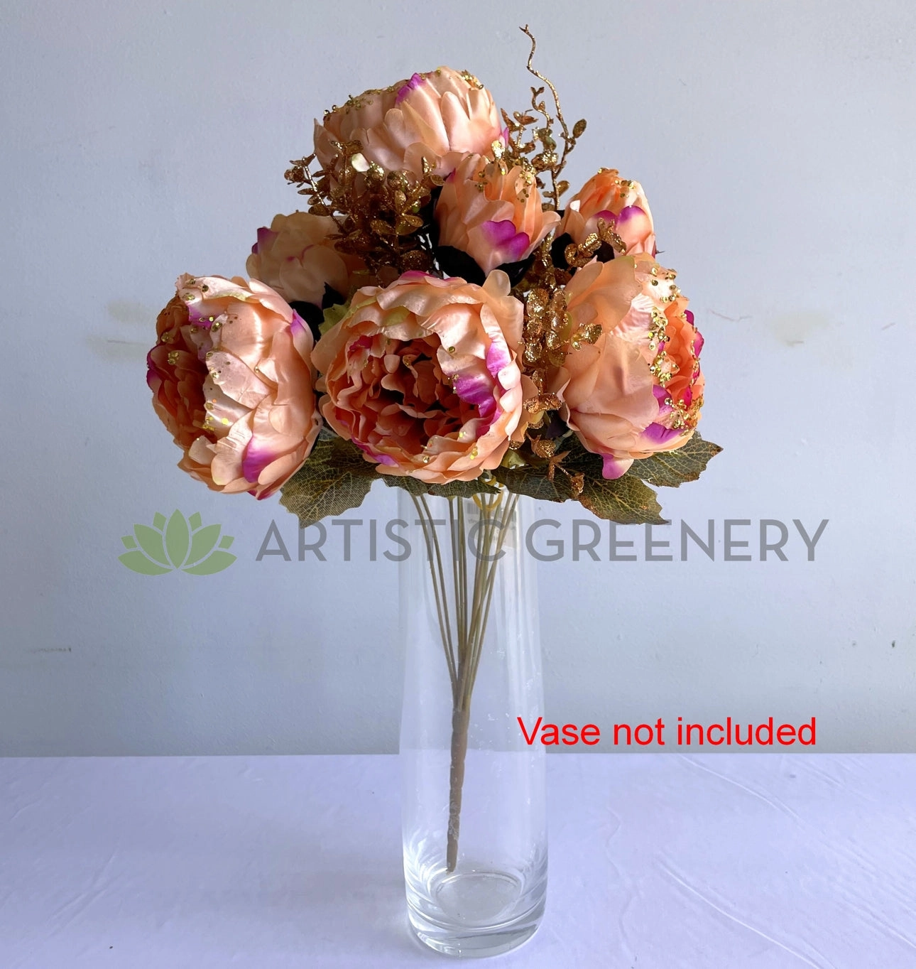 SP0193 Peony Bunch with Gold Trims 49cm Pink