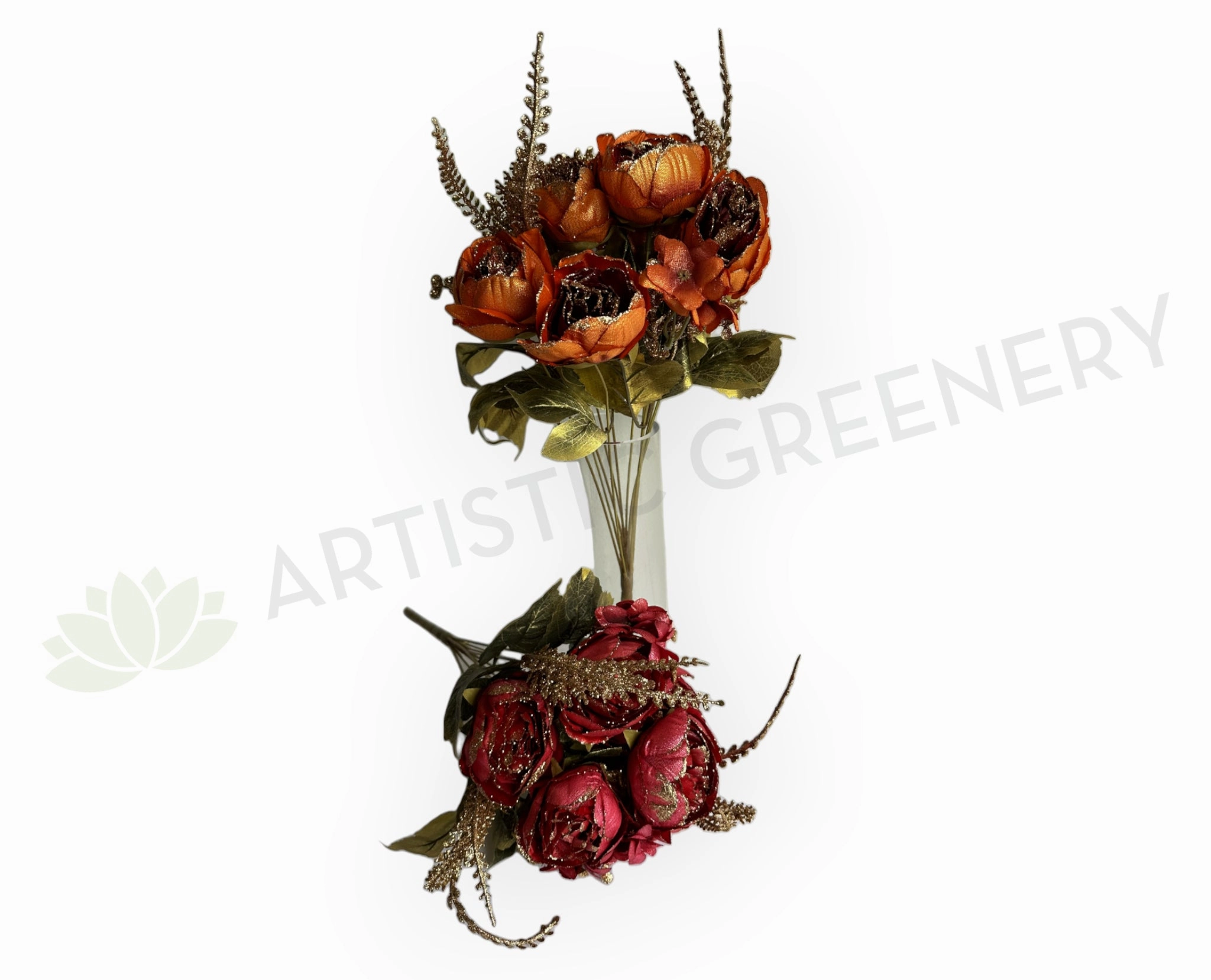 SP0193-S87 Peony Bunch with Gold Trims 49cm Orange / Pink outdoor greenery  