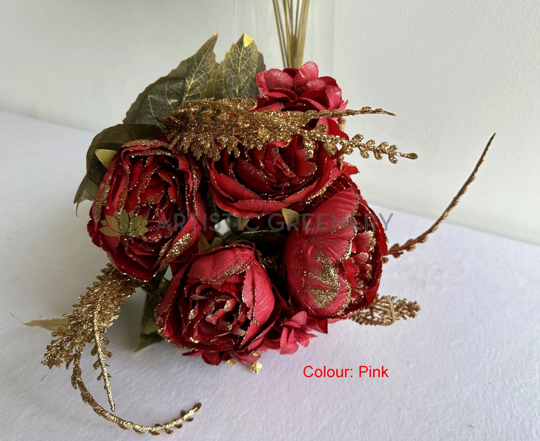 SP0193-S87 Peony Bunch with Gold Trims 49cm Orange / Pink