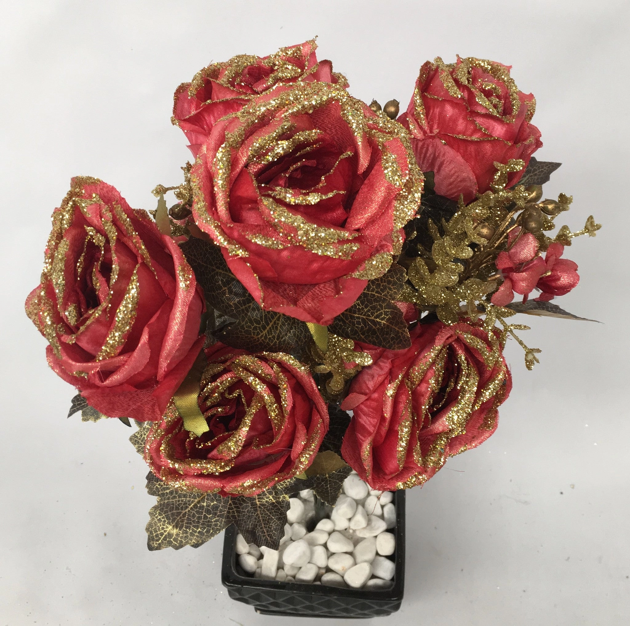 SP0197 Rose Bunch with Glitter Trim 57cm 3 Colours