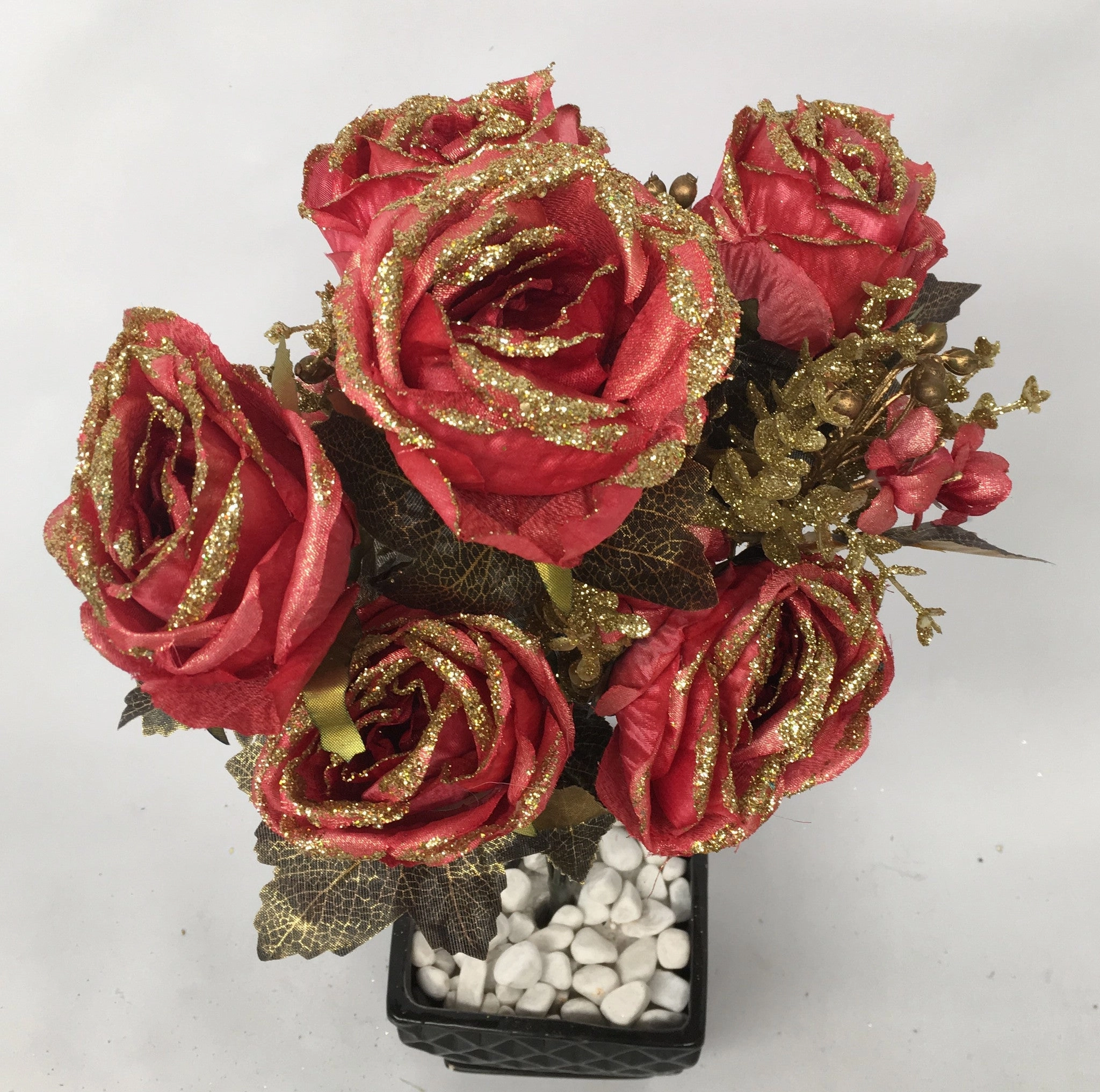 SP0197 Rose Bunch with Glitter Trim 57cm 3 Colours