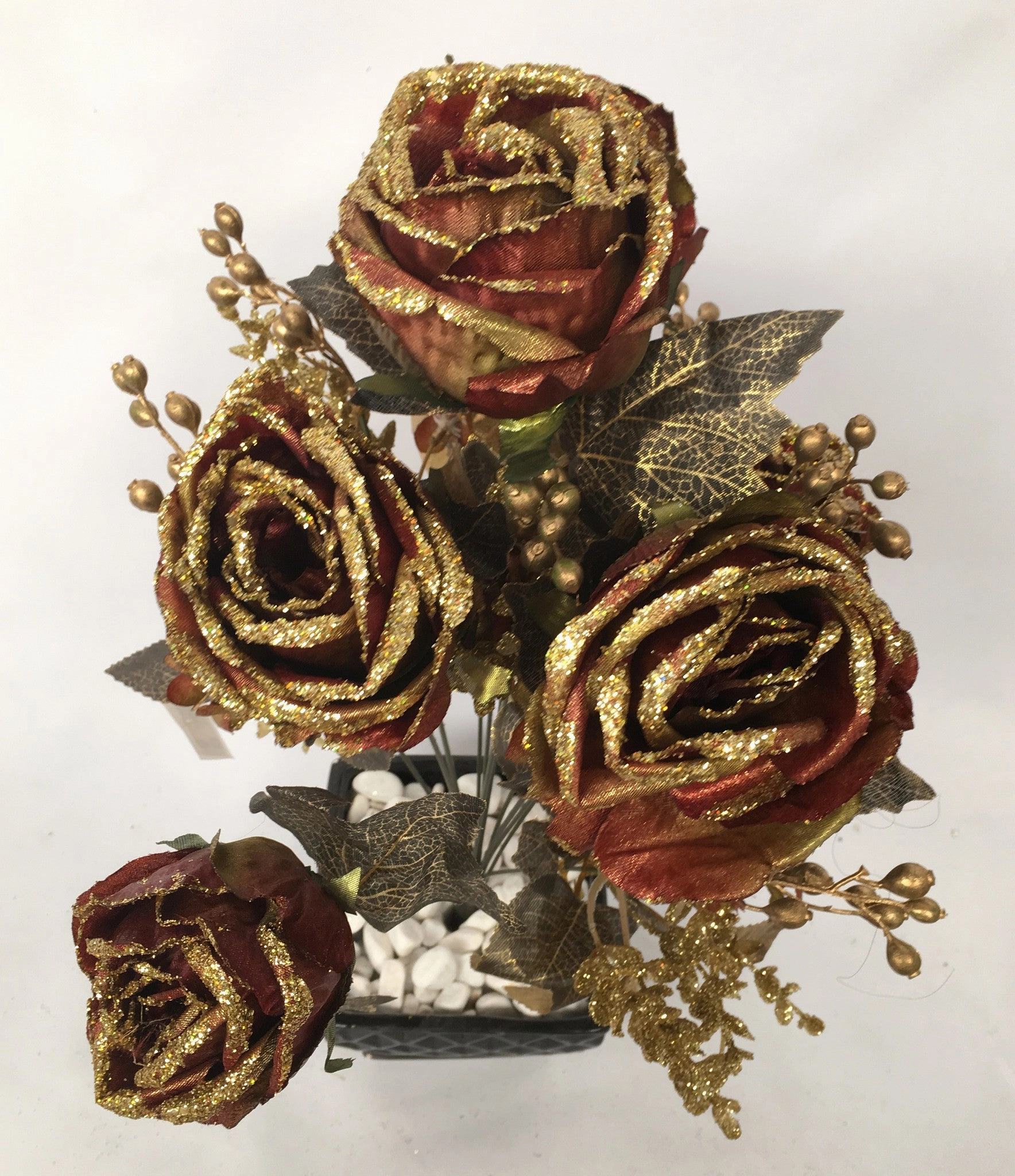 SP0197 Rose Bunch with Glitter Trim 57cm 3 Colours