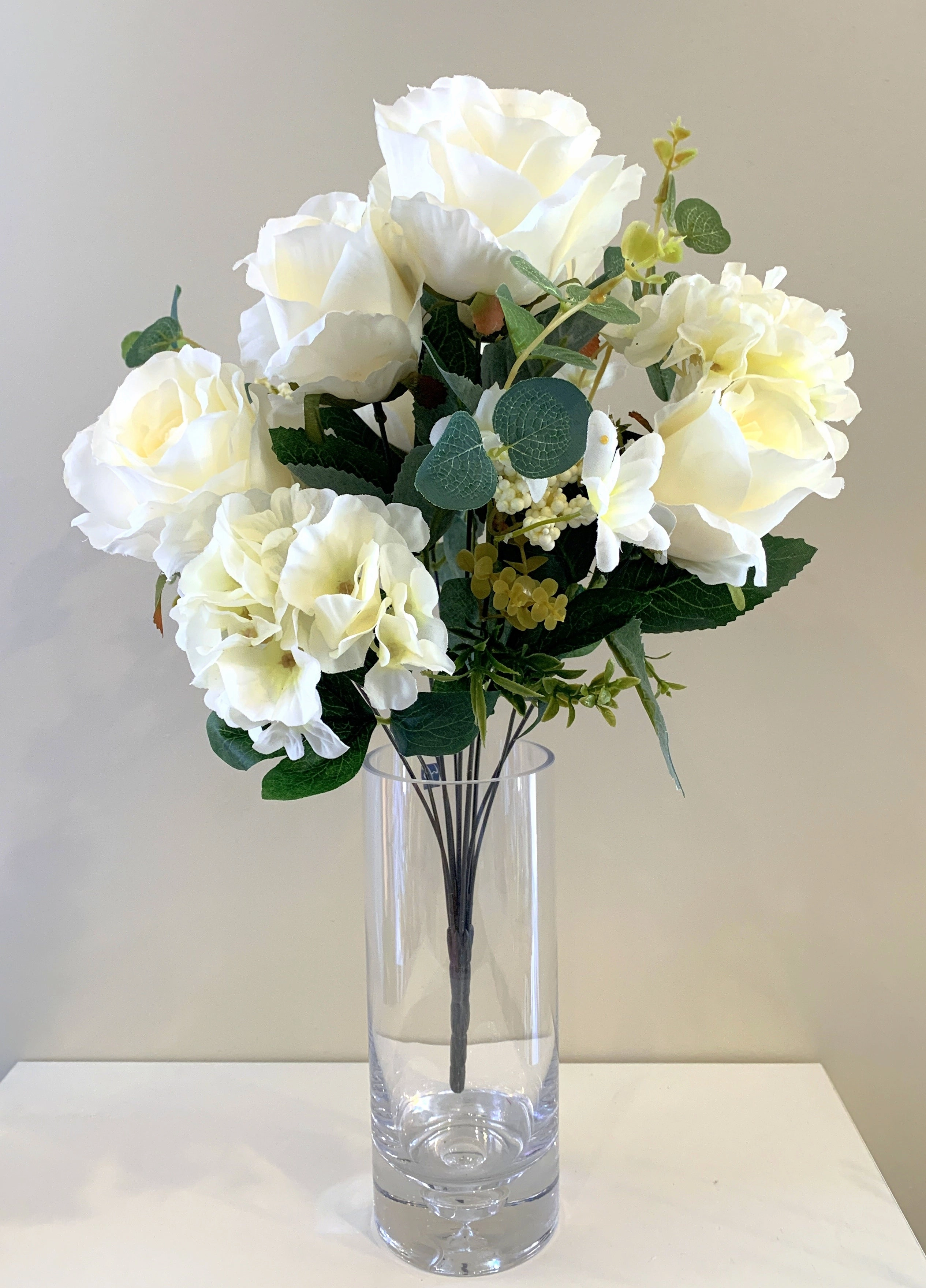 SP0242 Rose & Hydrangea Bouquet with Greenery 52cm Pink / White