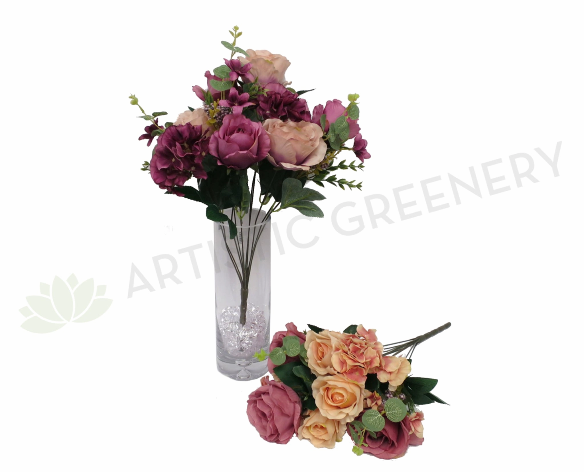 SP0242 Rose & Hydrangea Bunch with Greenery (2 styles) 52cm indoor houseplants  